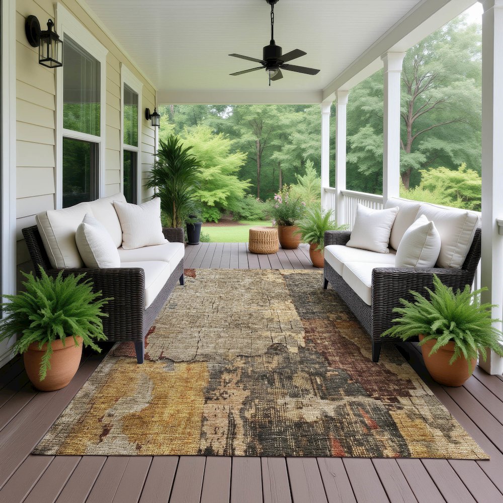 Indoor/Outdoor Nouveau Khaki 3' x 5' Rug. Picture 6