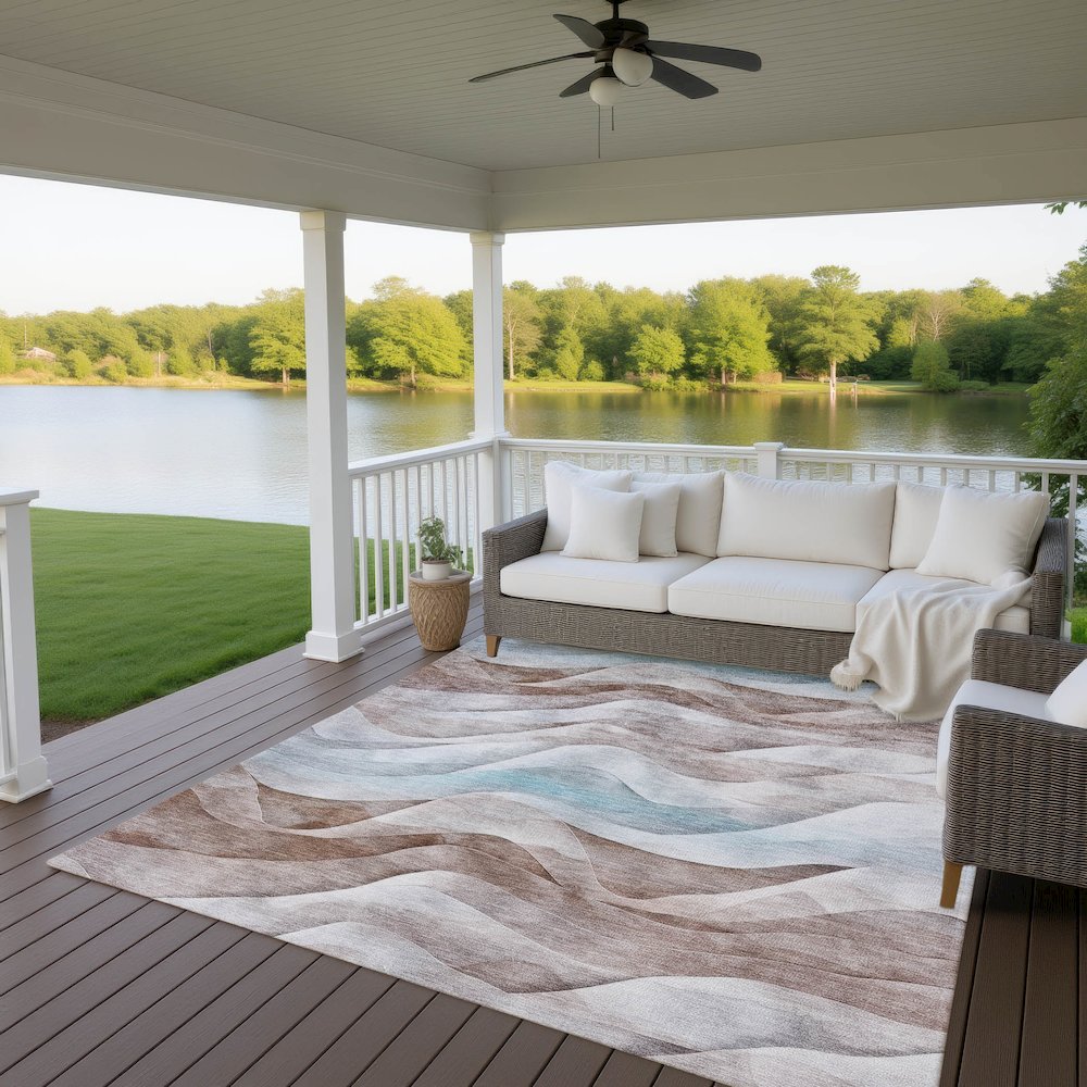 Machine Washable Indoor/Outdoor Pacifica Mocha 3' x 5' Rug. Picture 6
