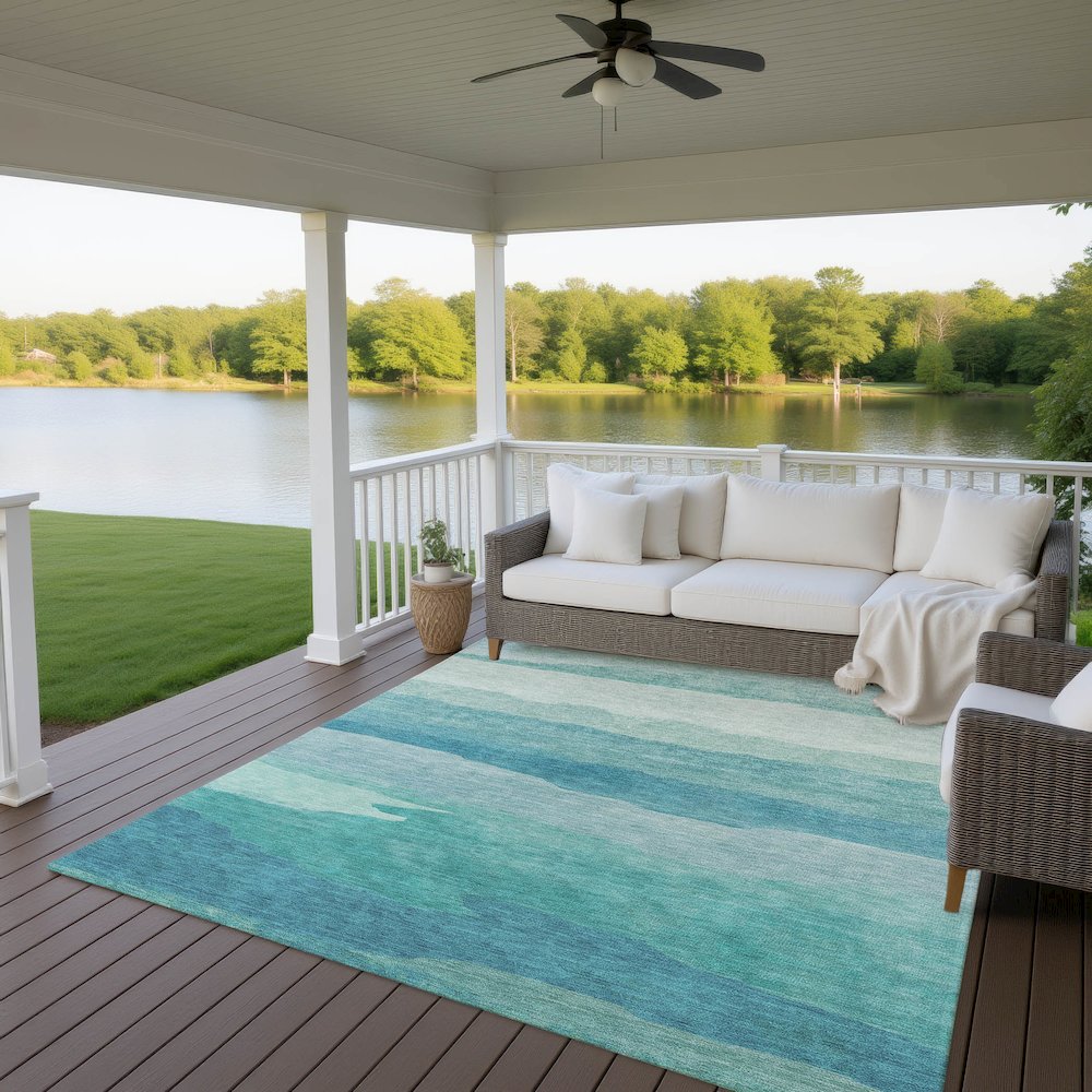 Machine Washable Indoor/Outdoor Pacifica Turquoise 3' x 5' Rug. Picture 6