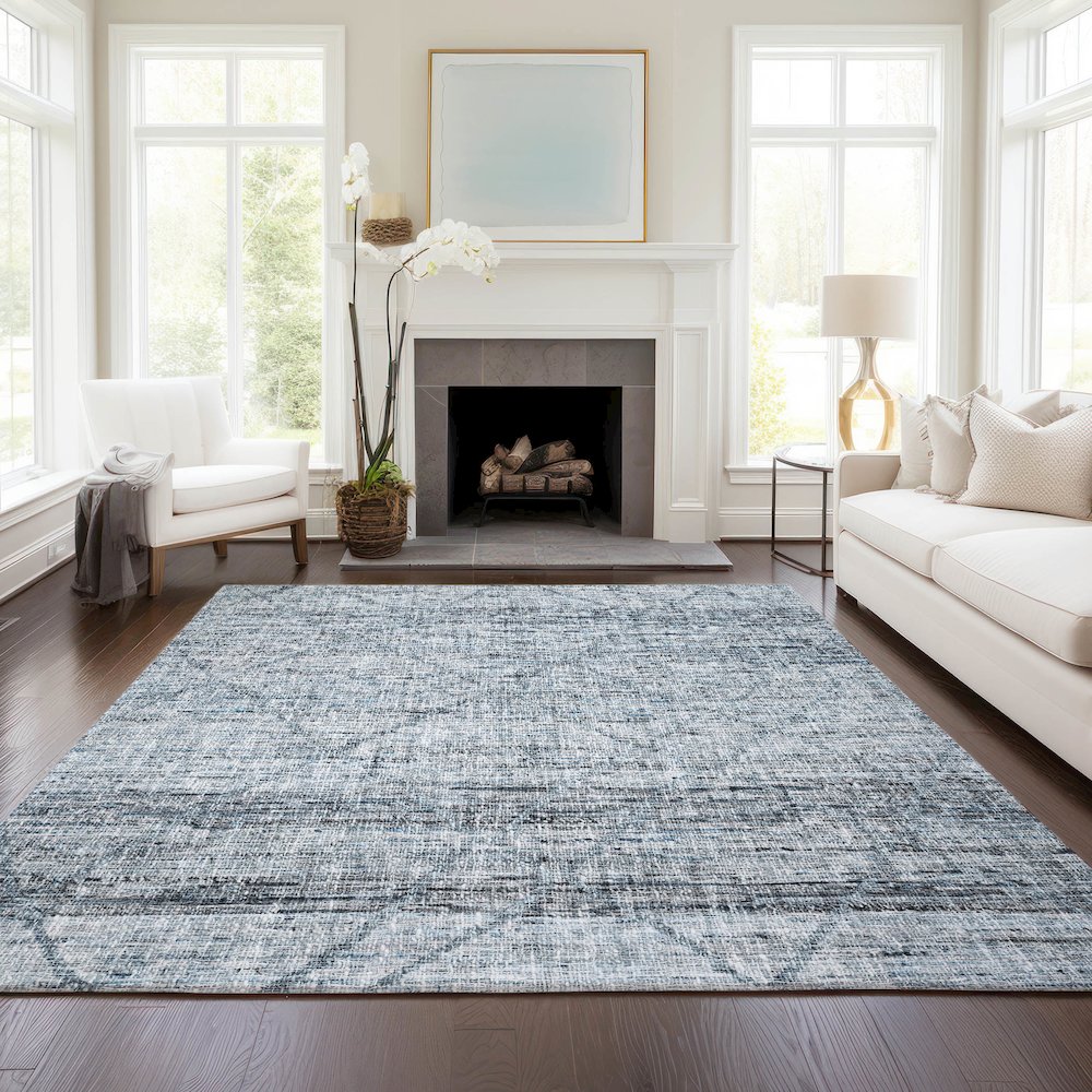 Luxury Washable Indoor/Outdoor Portico Blue 3' x 5' Rug. Picture 5