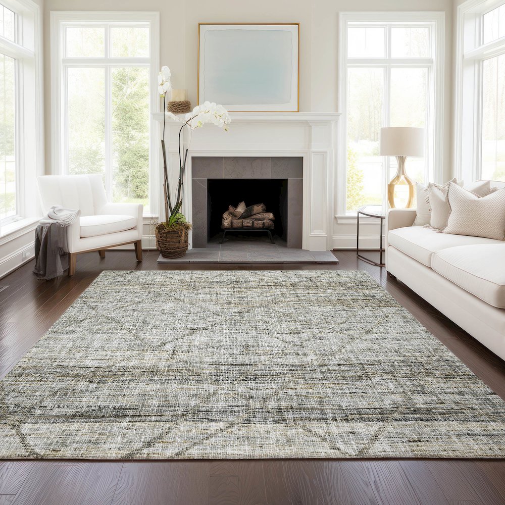 Luxury Washable Indoor/Outdoor Portico Pewter 3' x 5' Rug. Picture 5