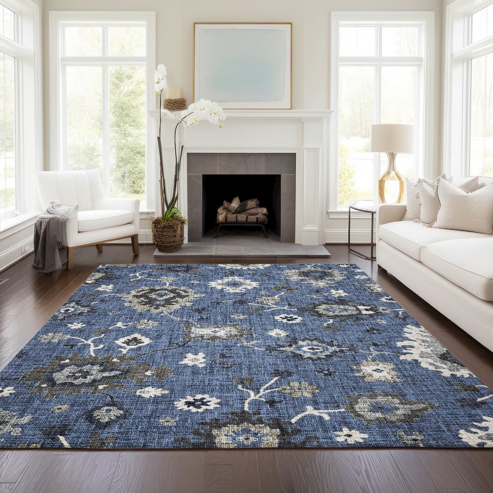 Luxury Washable Indoor/Outdoor Portico Blue 3' x 5' Rug. Picture 5