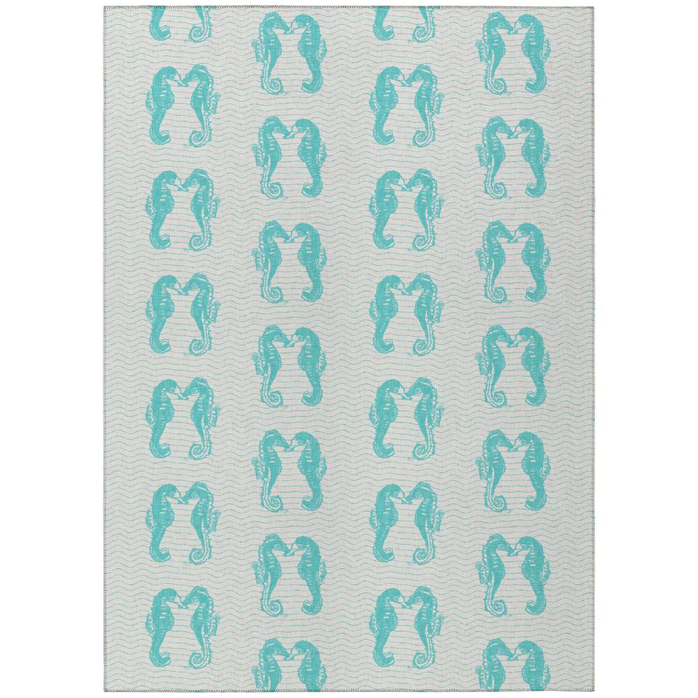 Indoor/Outdoor Surfside ASR45 Aqua Washable 3' x 5' Rug. Picture 1