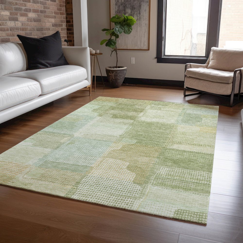 Luxury Washable Indoor/Outdoor Ravenna Green 3' x 5' Rug. Picture 5