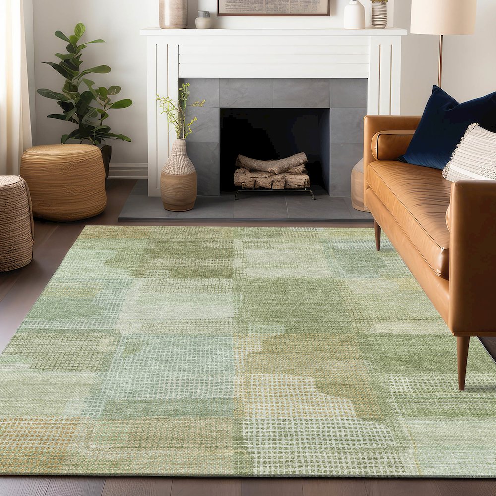 Luxury Washable Indoor/Outdoor Ravenna Green 3' x 5' Rug. Picture 6