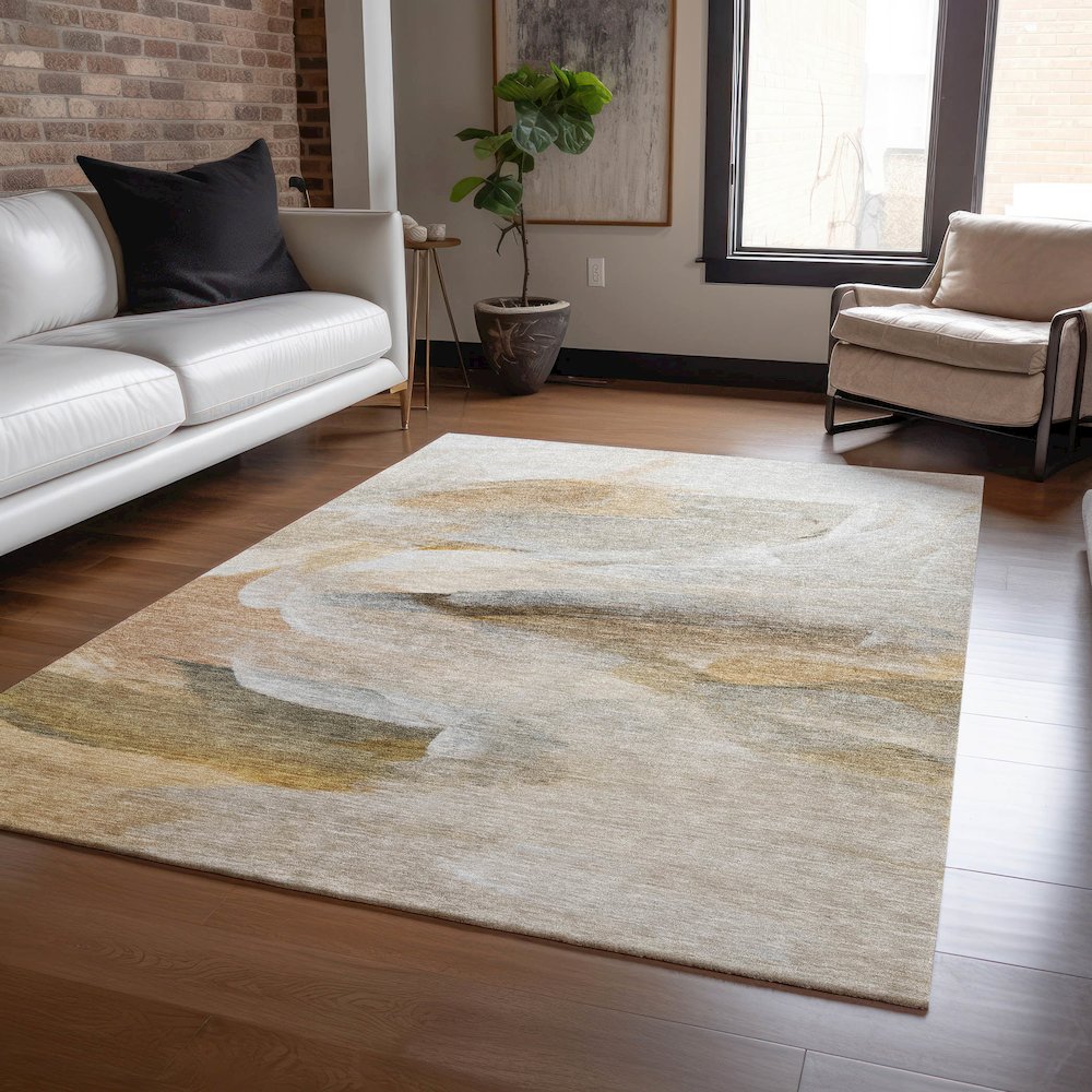 Luxury Washable Indoor/Outdoor Ravenna Taupe 3' x 5' Rug. Picture 5