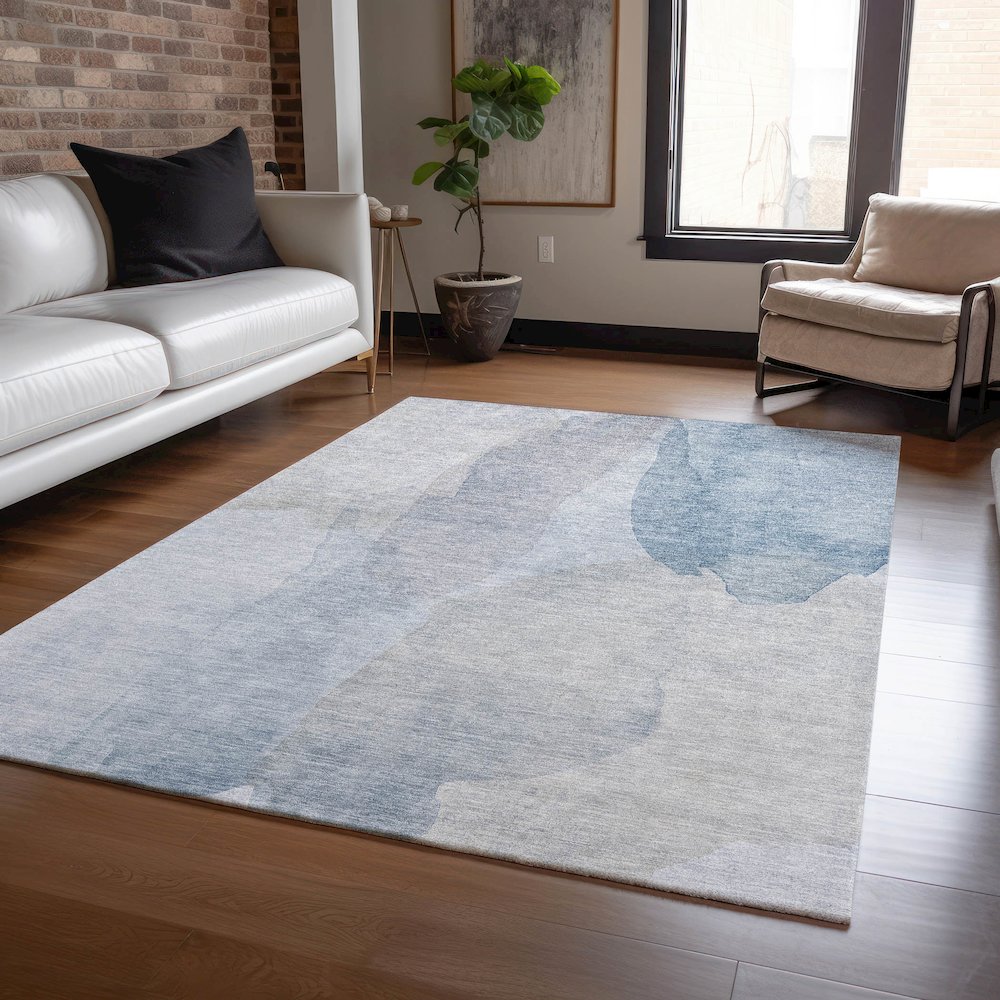 Luxury Washable Indoor/Outdoor Ravenna Sky 3' x 5' Rug. Picture 5