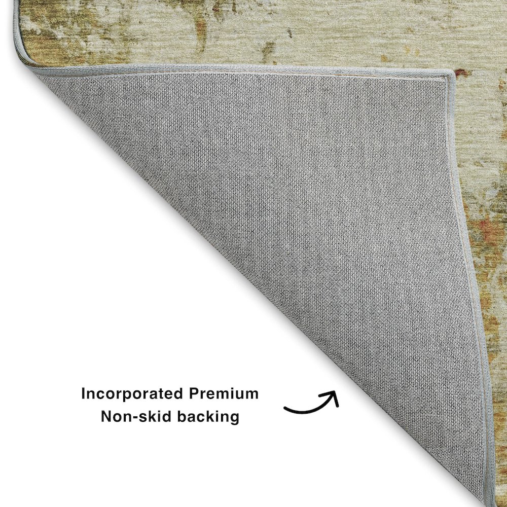 Luxury Washable Indoor/Outdoor Ravenna Olive 2'3" x 7'6" Runner Rug. Picture 4