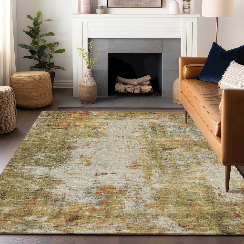 Luxury Washable Indoor/Outdoor Ravenna Olive 3' x 5' Rug. Picture 6