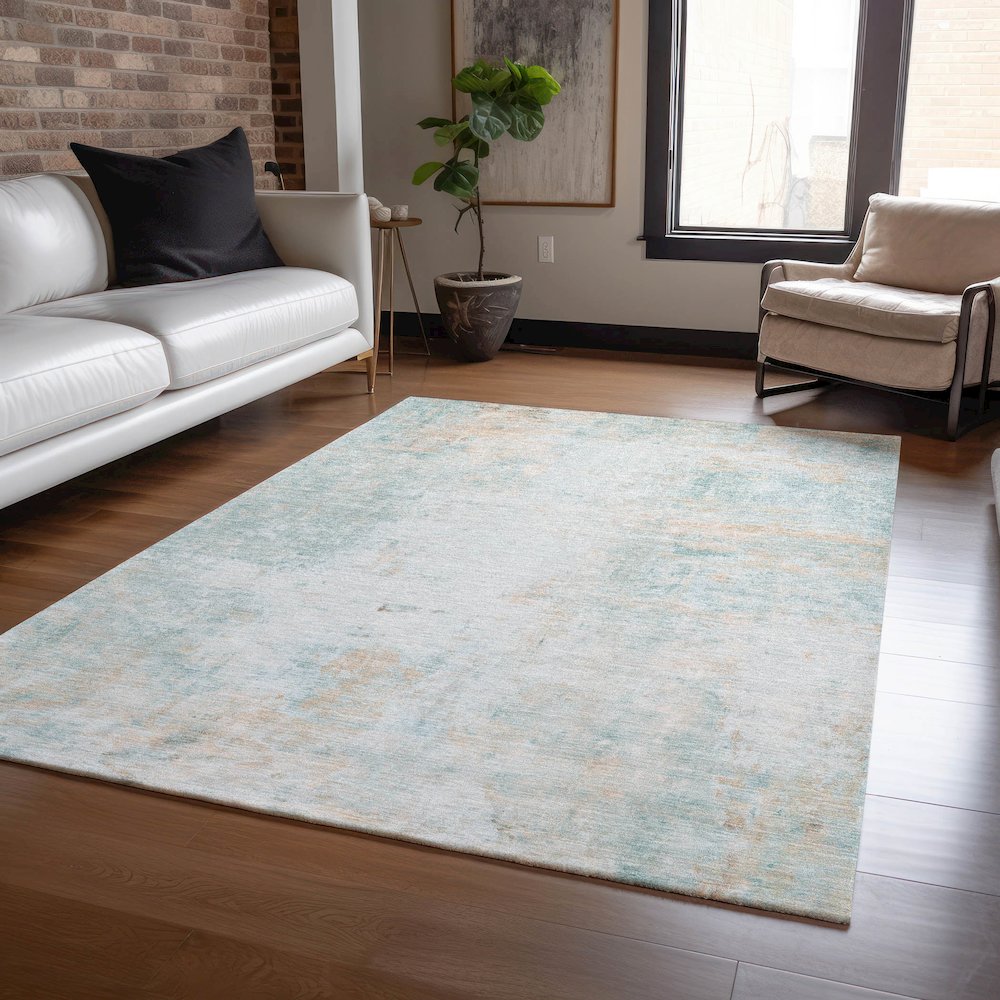 Luxury Washable Indoor/Outdoor Ravenna Seafoam 3' x 5' Rug. Picture 5