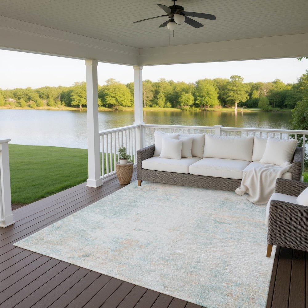 Luxury Washable Indoor/Outdoor Ravenna Seafoam 3' x 5' Rug. Picture 7