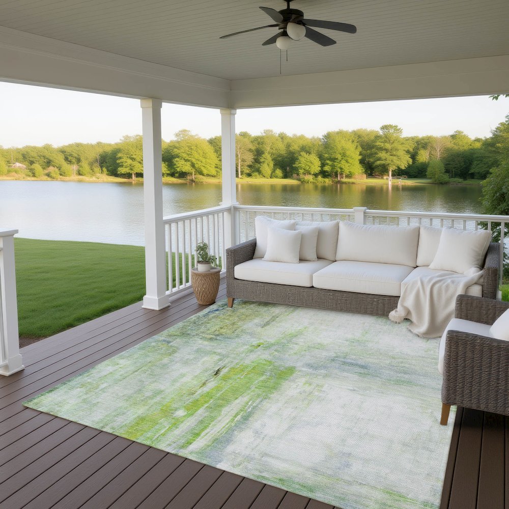 Luxury Washable Indoor/Outdoor Ravenna Aloe 3' x 5' Rug. Picture 7