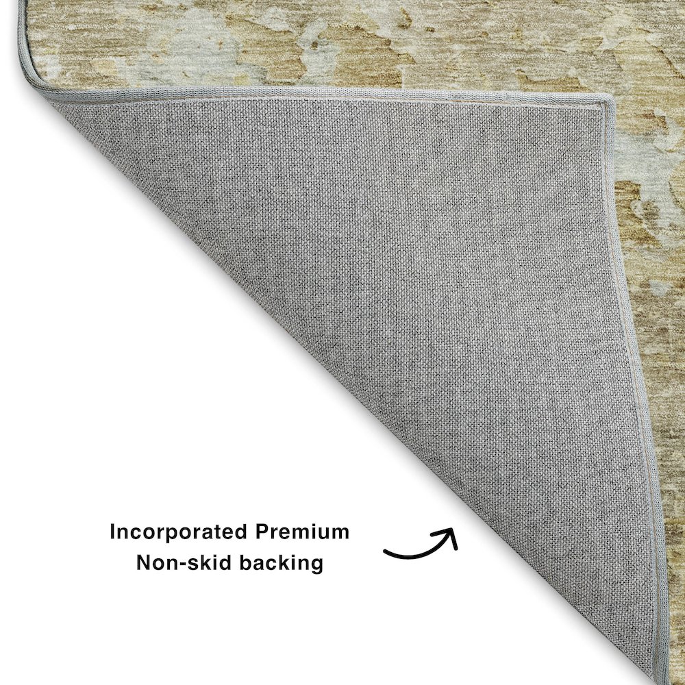 Luxury Washable Indoor/Outdoor Ravenna Khaki 2'3" x 7'6" Runner Rug. Picture 4