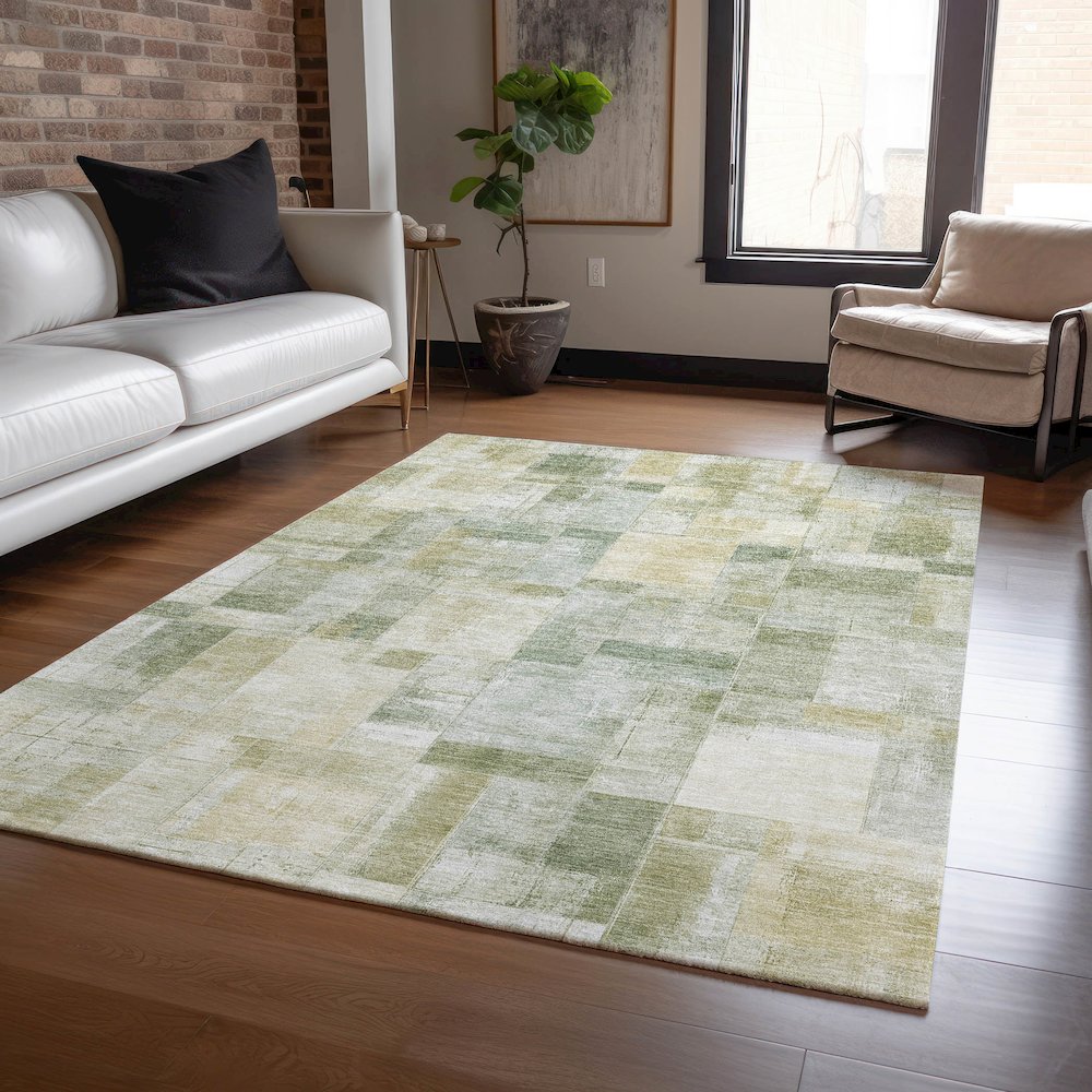 Luxury Washable Indoor/Outdoor Ravenna Sage 3' x 5' Rug. Picture 5