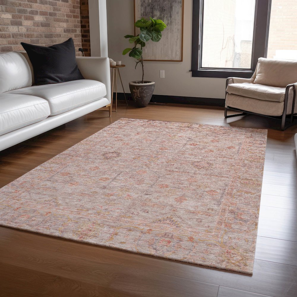 Luxury Washable Indoor/Outdoor Ravenna Coral 3' x 5' Rug. Picture 5