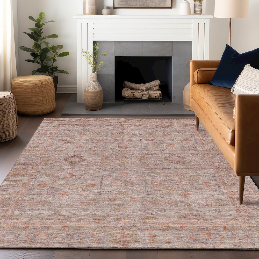 Luxury Washable Indoor/Outdoor Ravenna Coral 3' x 5' Rug. Picture 6