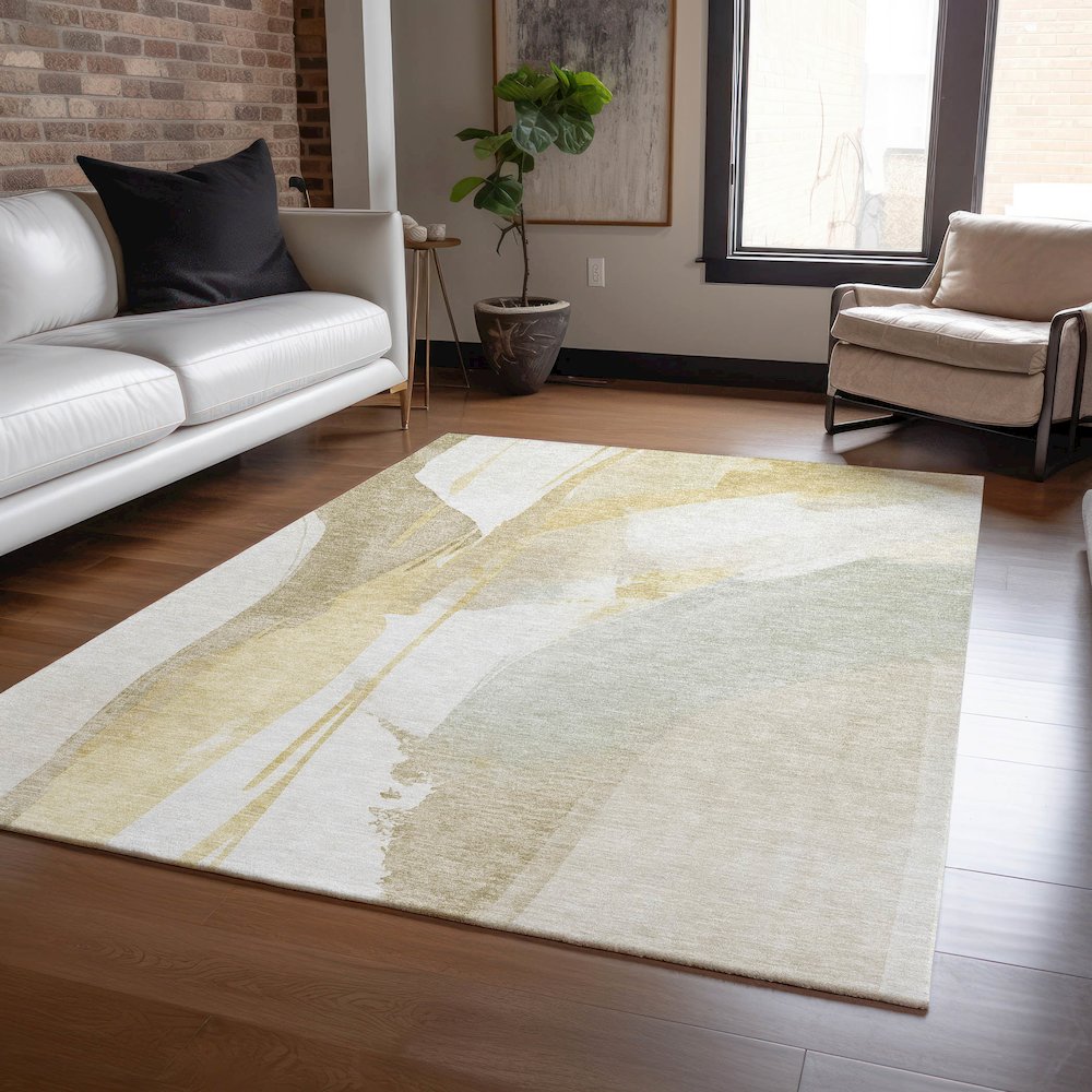 Luxury Washable Indoor/Outdoor Ravenna Beige 3' x 5' Rug. Picture 5
