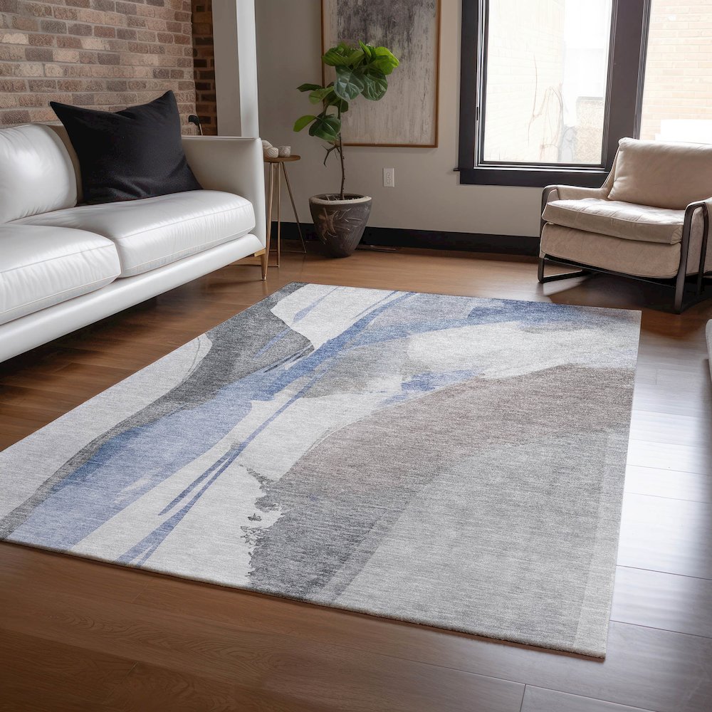 Luxury Washable Indoor/Outdoor Ravenna Denim 3' x 5' Rug. Picture 5