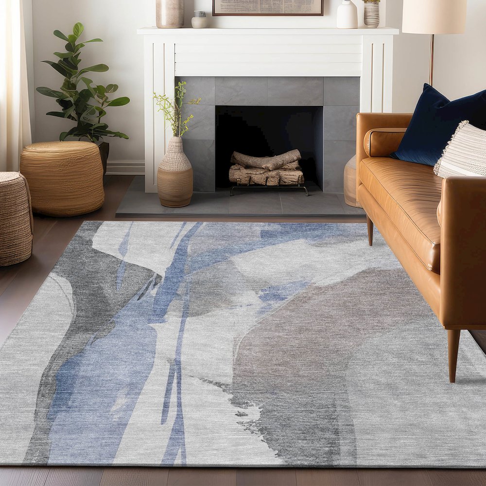 Luxury Washable Indoor/Outdoor Ravenna Denim 3' x 5' Rug. Picture 6