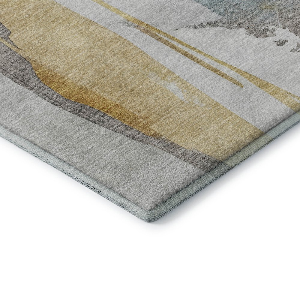 Luxury Washable Indoor/Outdoor Ravenna Gold 2'3" x 7'6" Runner Rug. Picture 2
