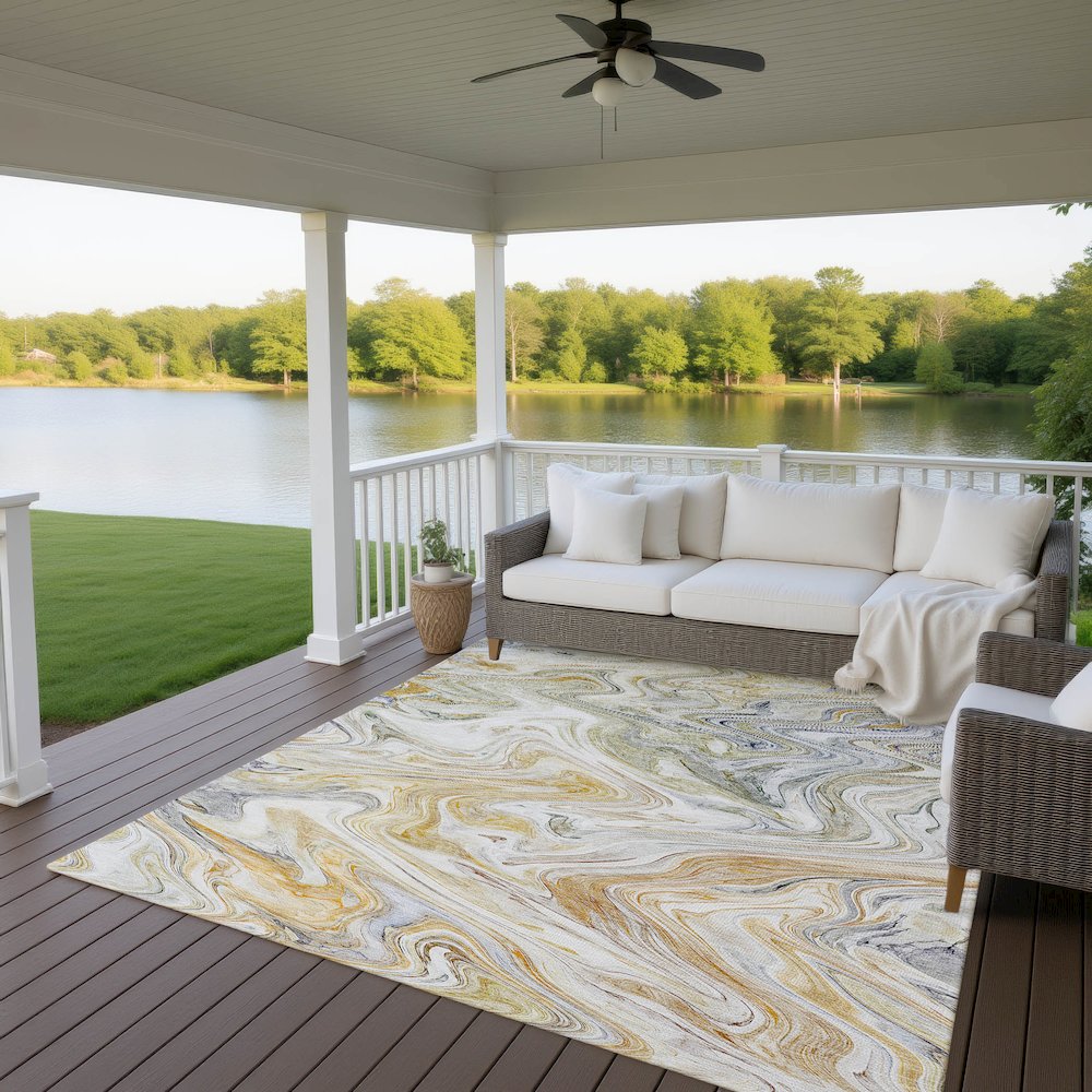 Luxury Washable Indoor/Outdoor Ravenna Linen 3' x 5' Rug. Picture 7