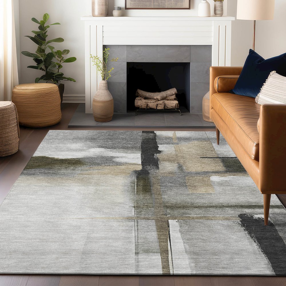 Luxury Washable Indoor/Outdoor Ravenna Gray 3' x 5' Rug. Picture 6