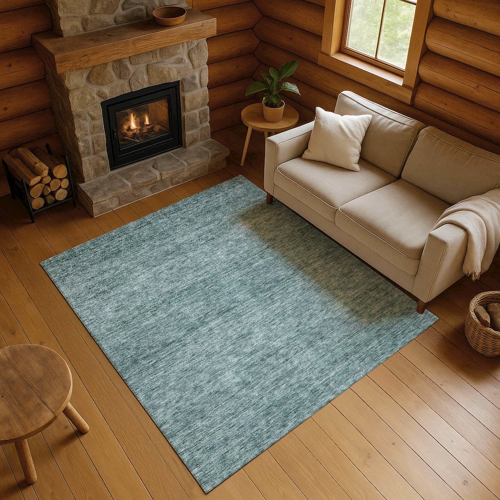Luxury Washable Indoor/Outdoor Soft Essentials SE1 Teal 3' x 5' Rug. Picture 5