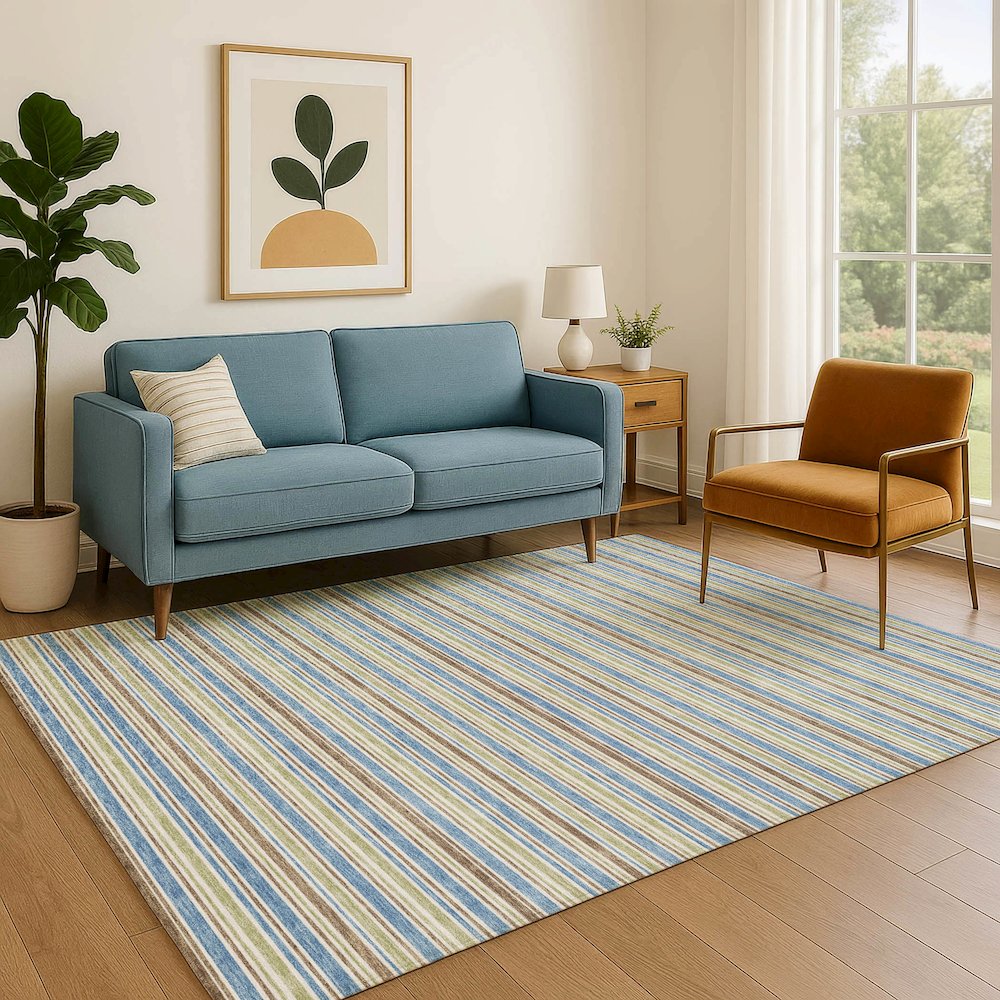 Luxury Washable Indoor/Outdoor Soft Essentials SE2 Blue 3' x 5' Rug. Picture 6