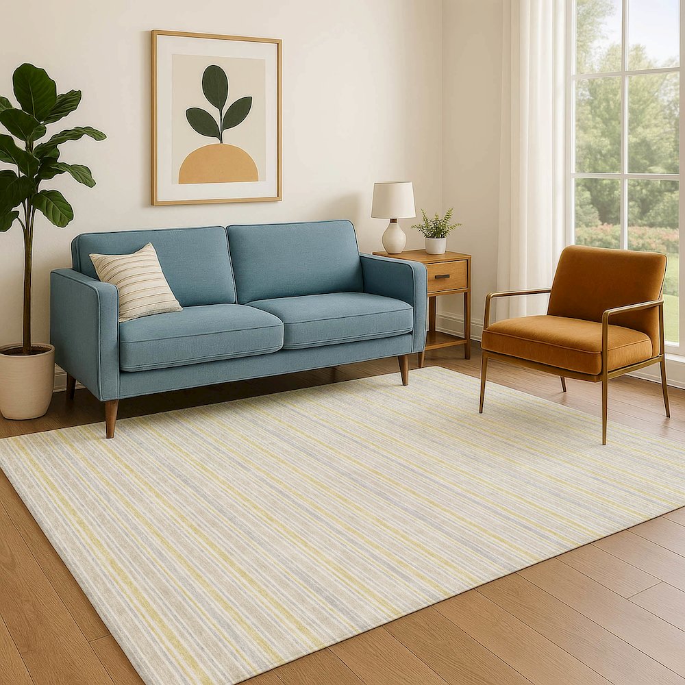 Luxury Washable Indoor/Outdoor Soft Essentials SE2 Gold 3' x 5' Rug. Picture 6