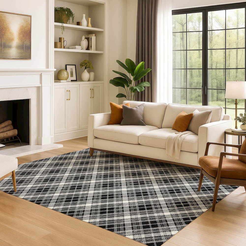 Luxury Washable Indoor/Outdoor Soft Essentials SE3 Black 3' x 5' Rug. Picture 6
