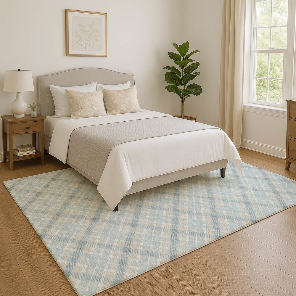 Luxury Washable Indoor/Outdoor Soft Essentials SE3 Blue 3' x 5' Rug. Picture 5