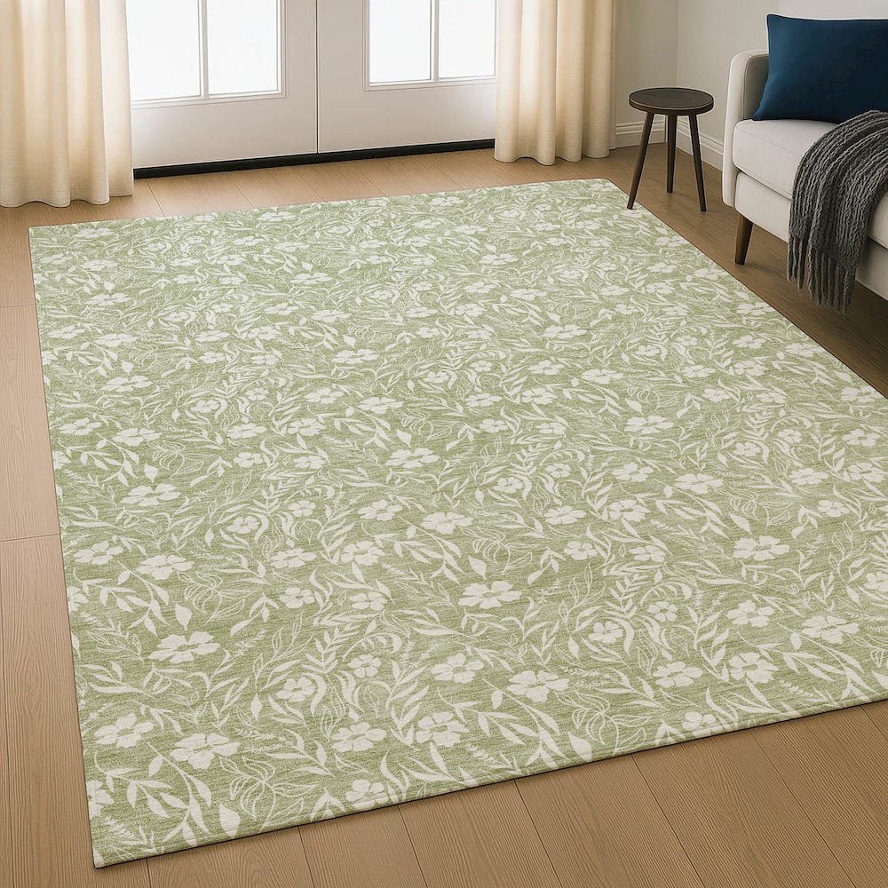 Luxury Washable Indoor/Outdoor Soft Essentials SE4 Green 3' x 5' Rug. Picture 5