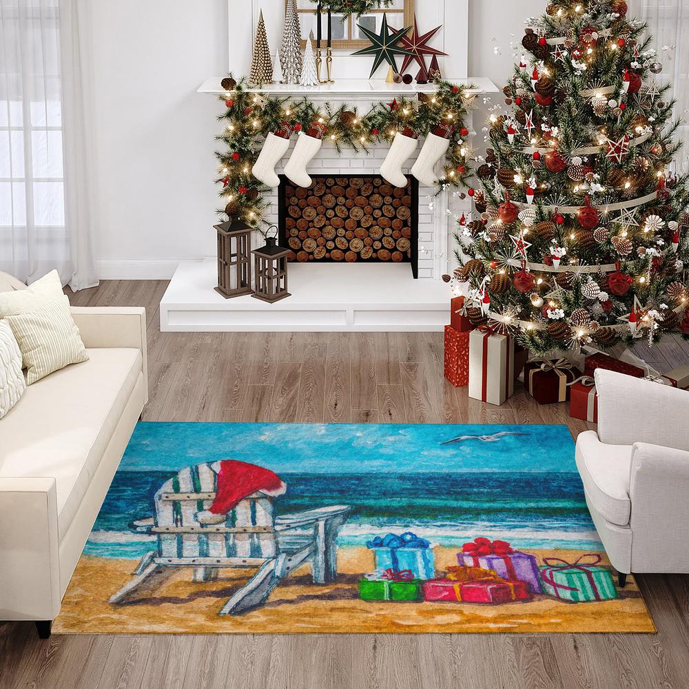 Indoor/Outdoor Cozy Winter ACW39 Blue Washable 3' x 5' Rug. Picture 2