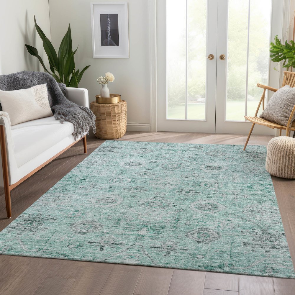 Luxury Washable Indoor/Outdoor Solace Teal 3' x 5' Rug. Picture 5