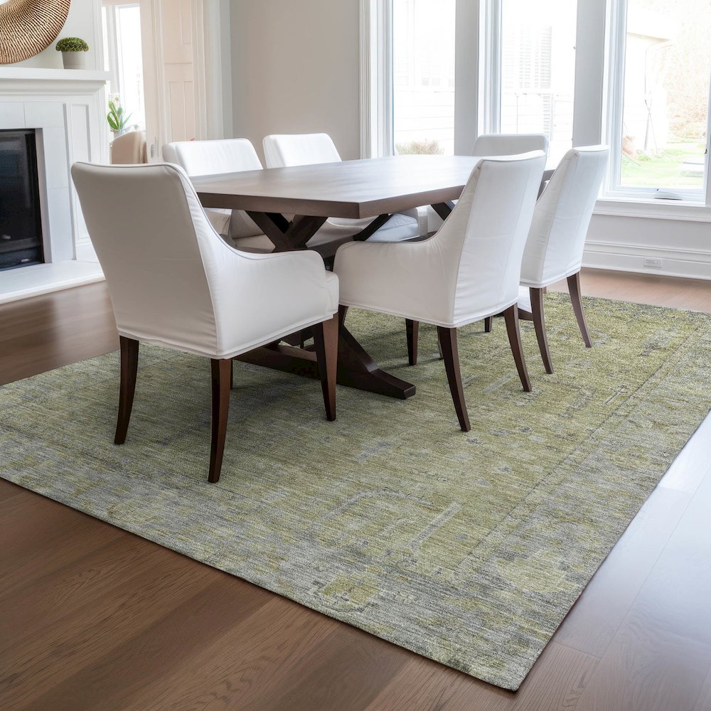 Luxury Washable Indoor/Outdoor Solace Aloe 3' x 5' Rug. Picture 6