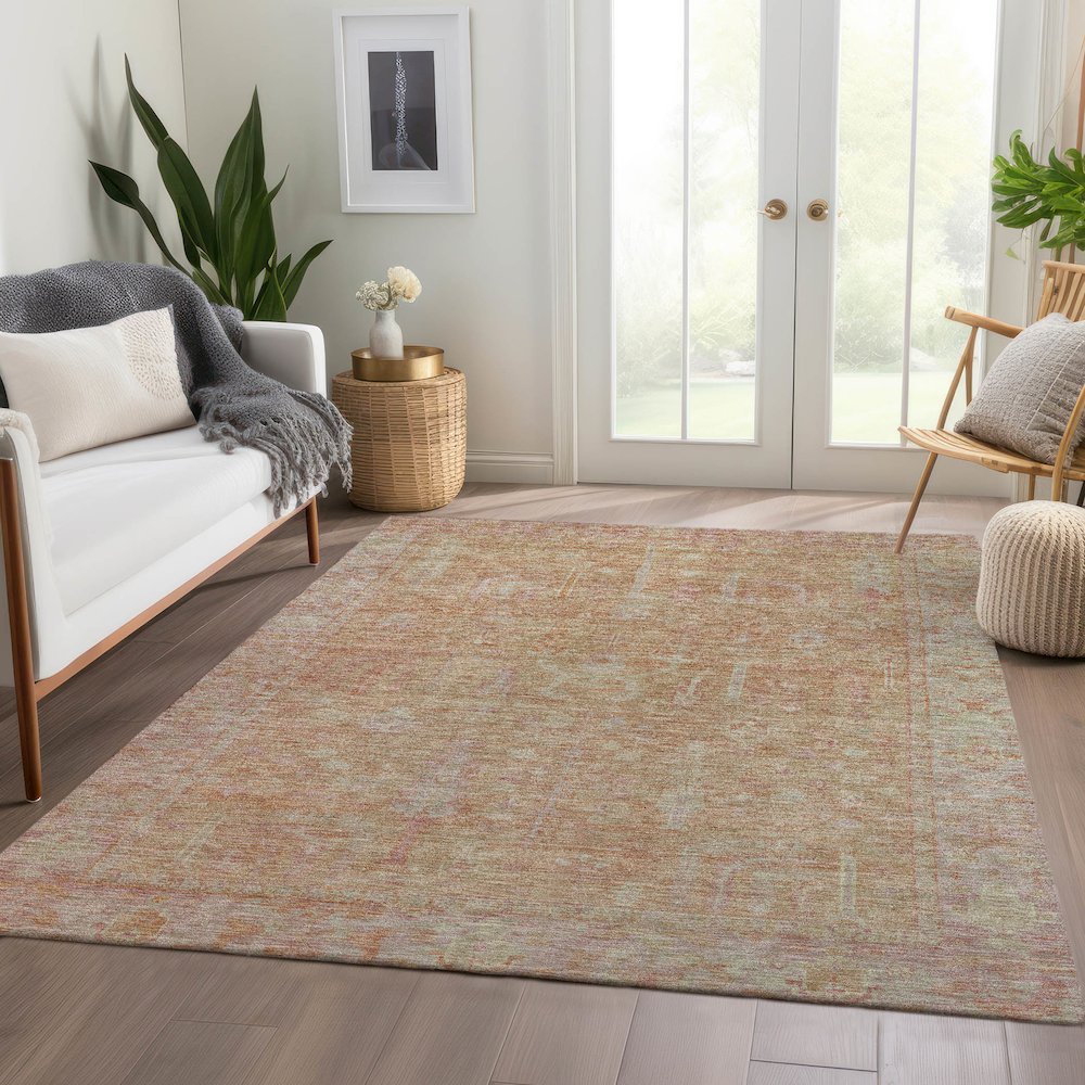 Luxury Washable Indoor/Outdoor Solace Coral 3' x 5' Rug. Picture 5