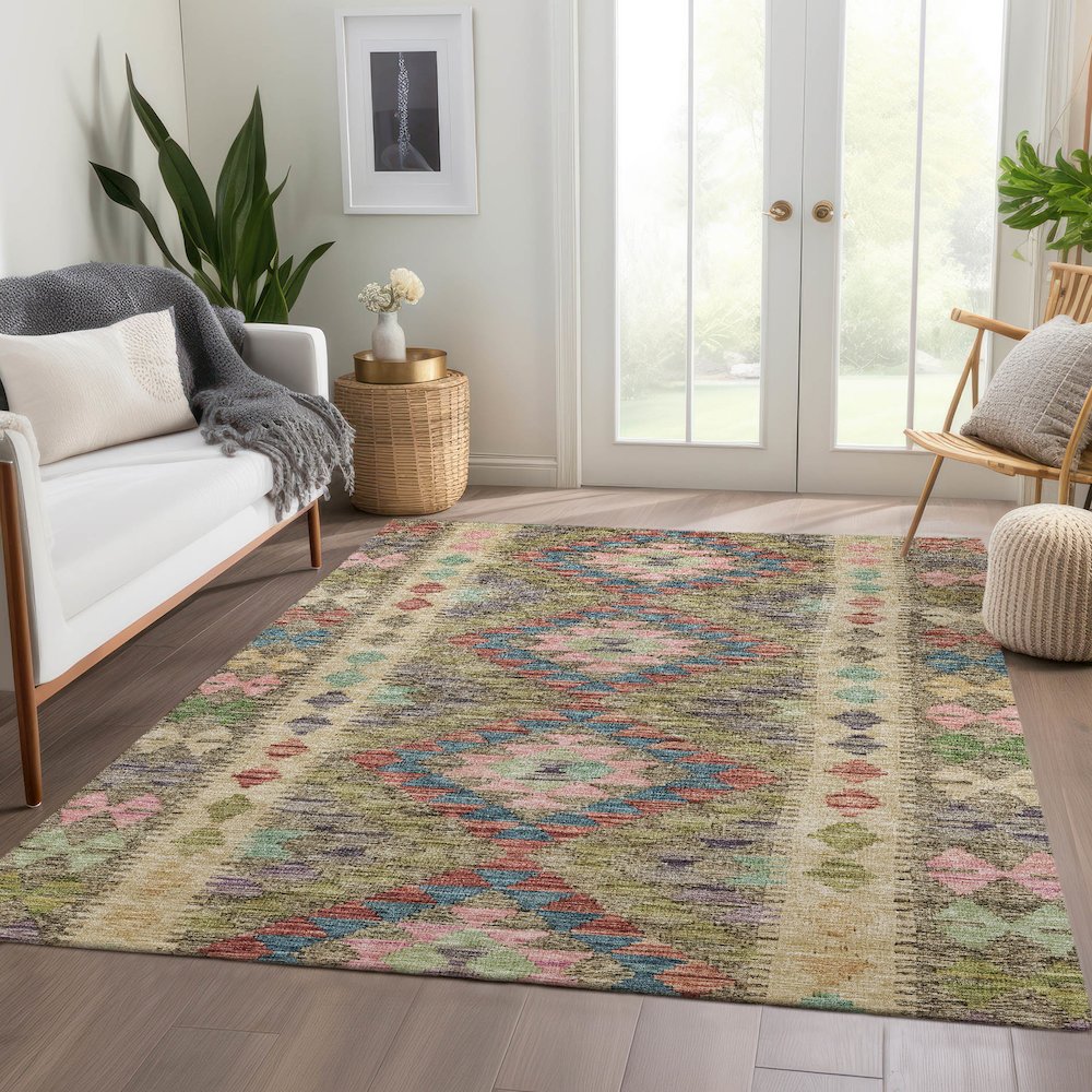 Luxury Washable Indoor/Outdoor Solace Green 3' x 5' Rug. Picture 5