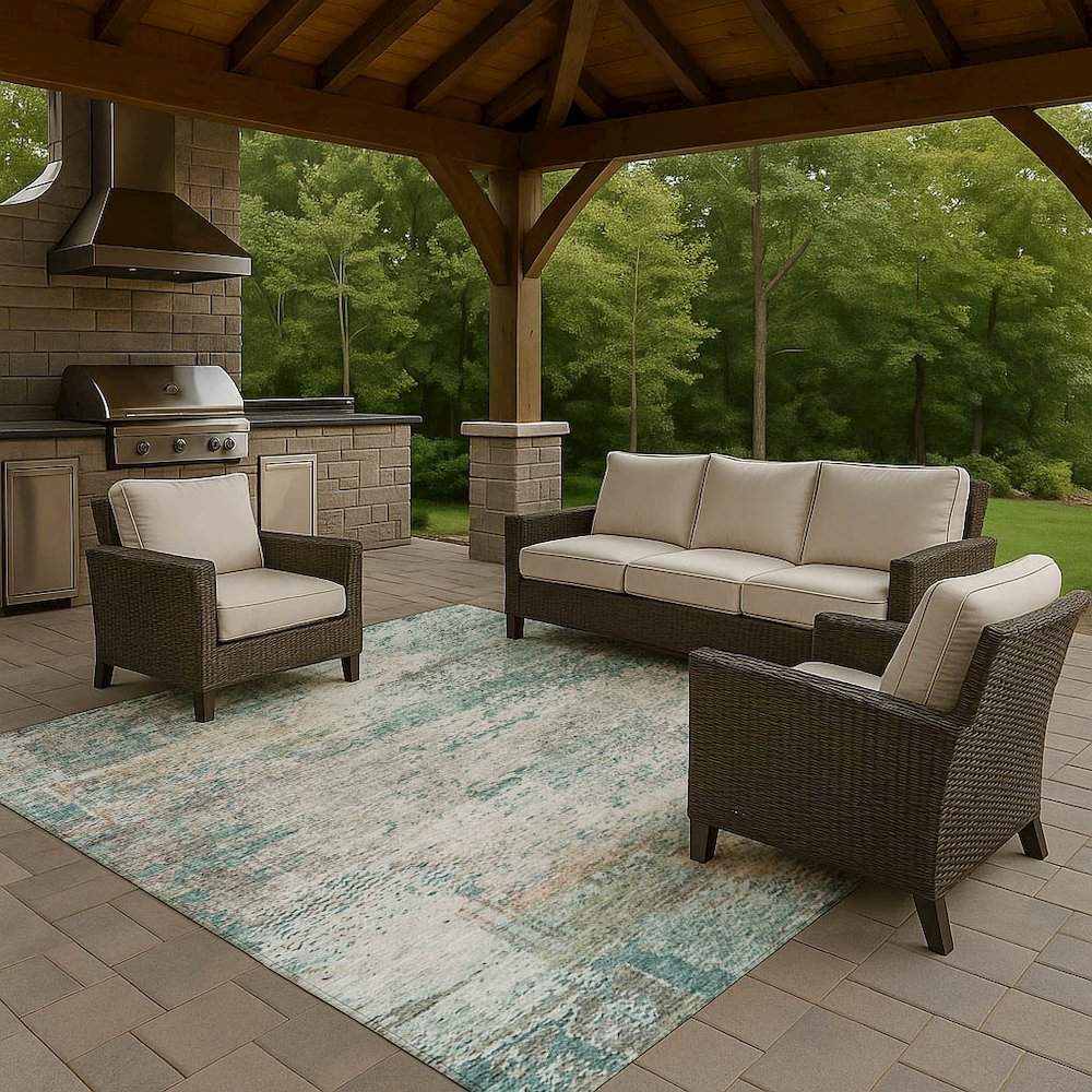 Luxury Washable Indoor/Outdoor Solace Teal 3' x 5' Rug. Picture 7