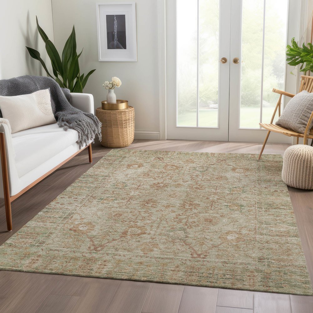 Luxury Washable Indoor/Outdoor Solace Beige 3' x 5' Rug. Picture 5
