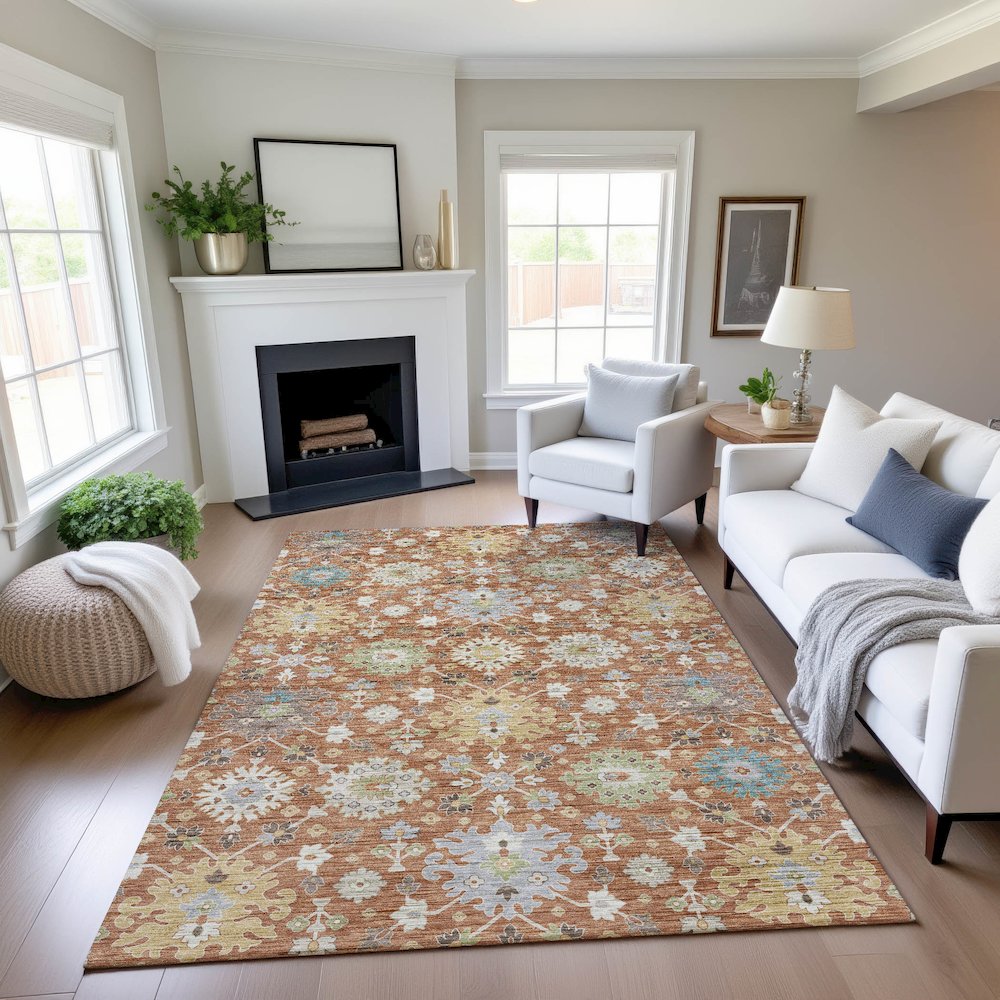 Indoor/Outdoor Silk Road Cayenne 3' x 5' Rug. Picture 5