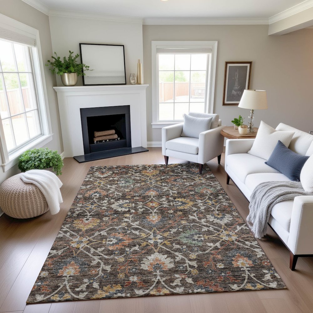 Indoor/Outdoor Silk Road Chocolate 3' x 5' Rug. Picture 5