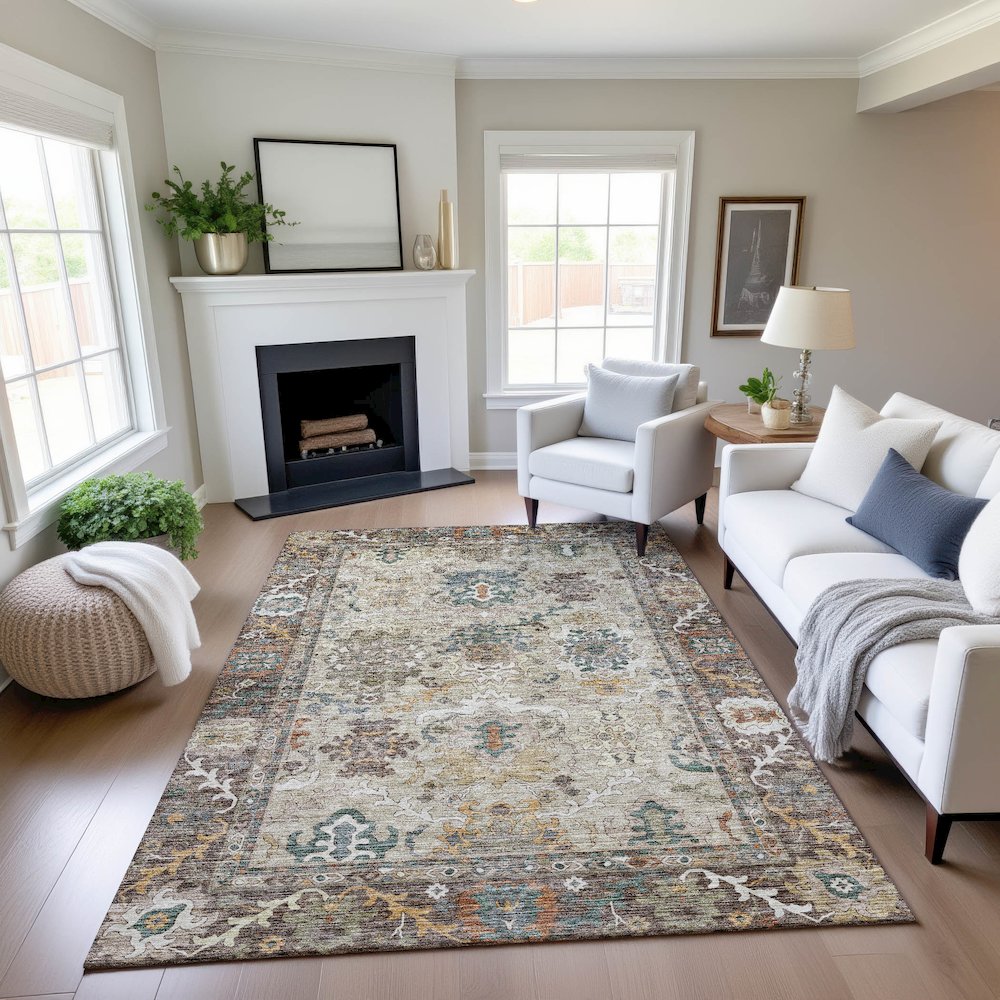 Indoor/Outdoor Silk Road Chocolate 3' x 5' Rug. Picture 5