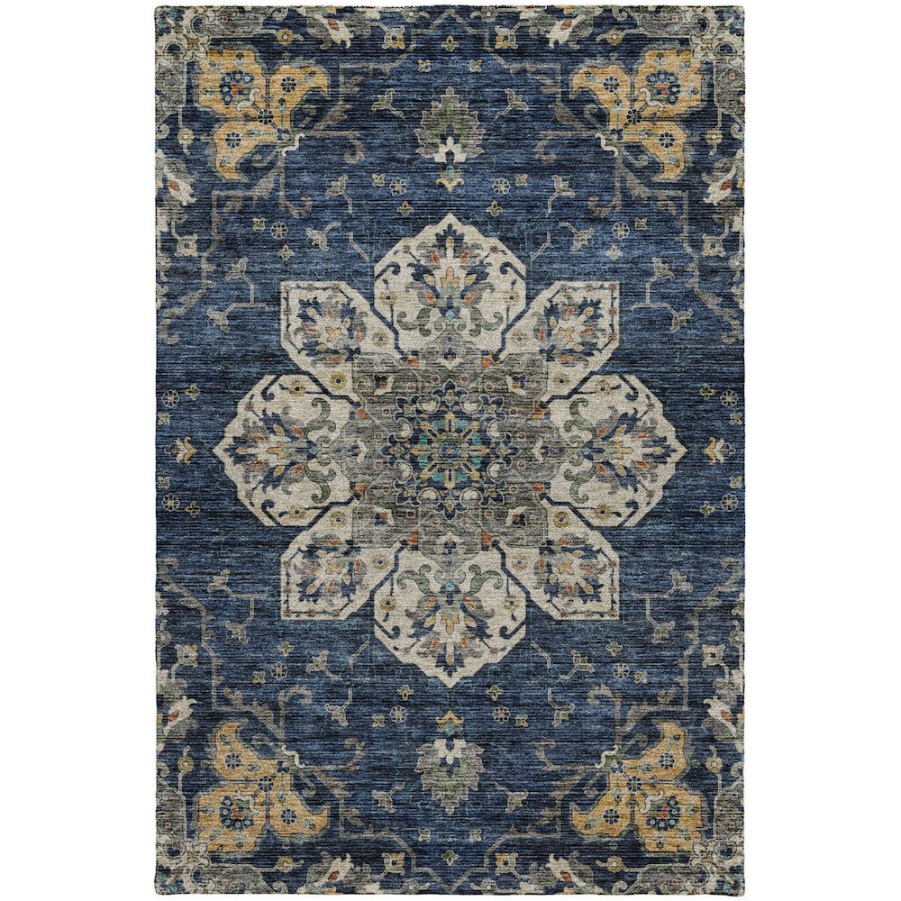 Indoor/Outdoor Silk Road Navy 3' x 5' Rug. Picture 1