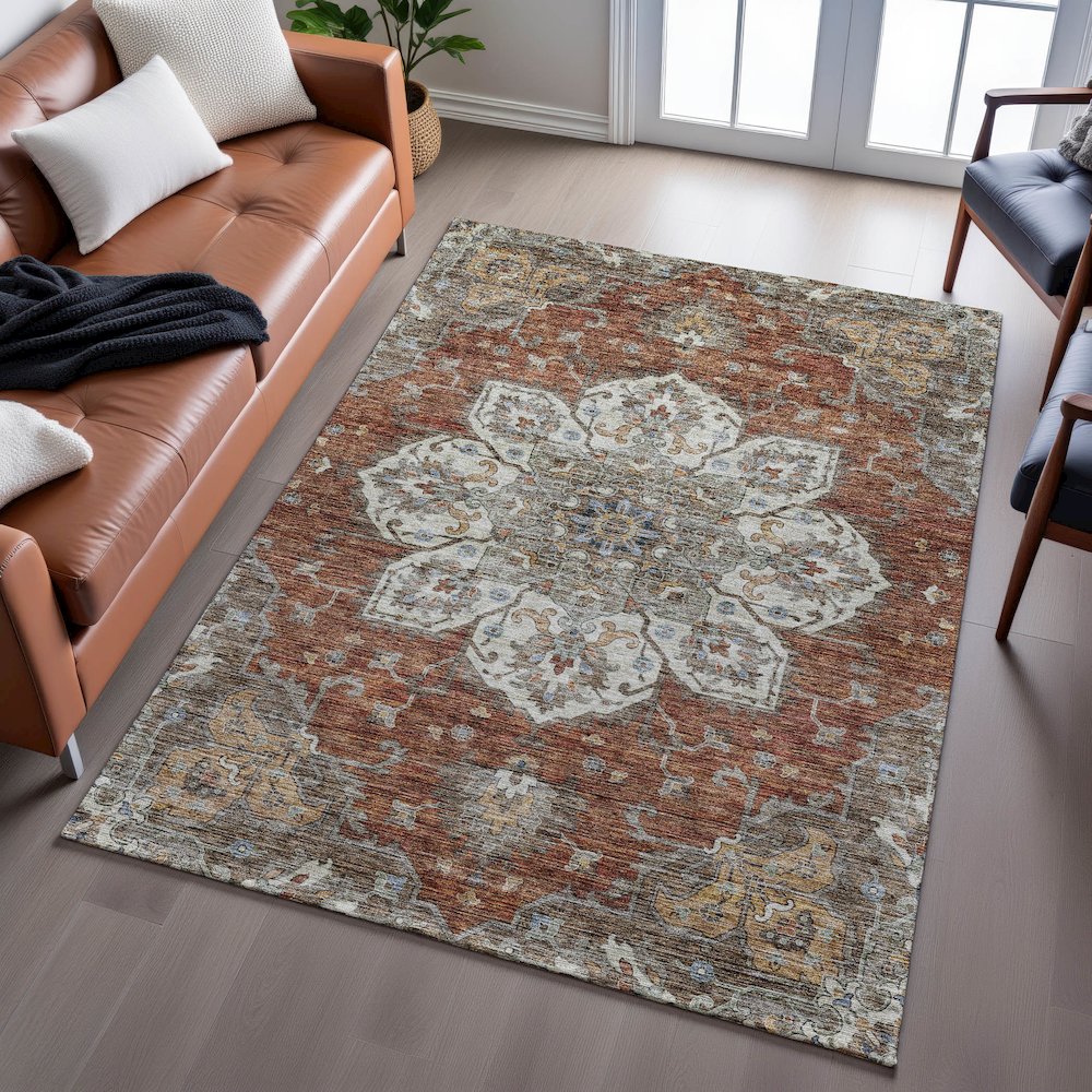 Indoor/Outdoor Silk Road Paprika 3' x 5' Rug. Picture 6