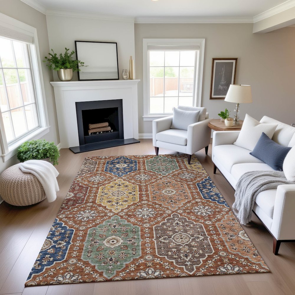 Indoor/Outdoor Silk Road Paprika 3' x 5' Rug. Picture 5
