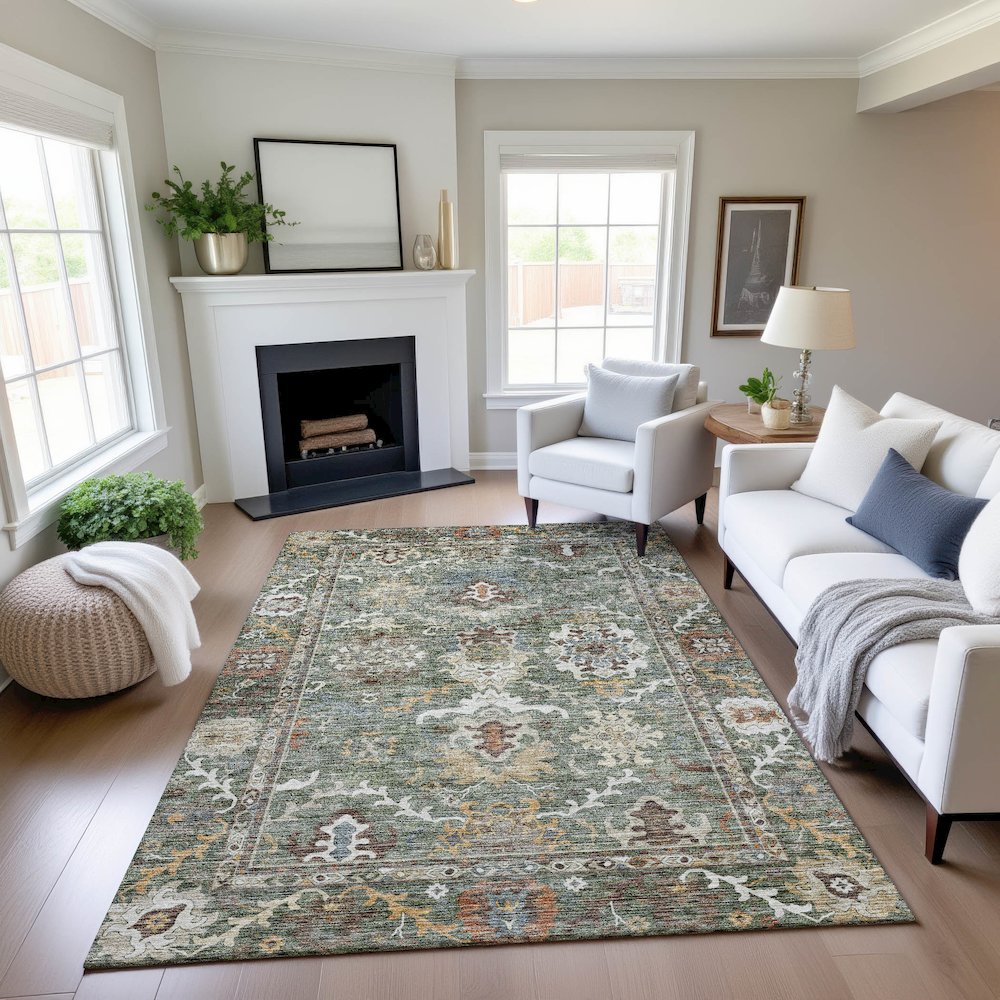 Indoor/Outdoor Silk Road Basil 3' x 5' Rug. Picture 5