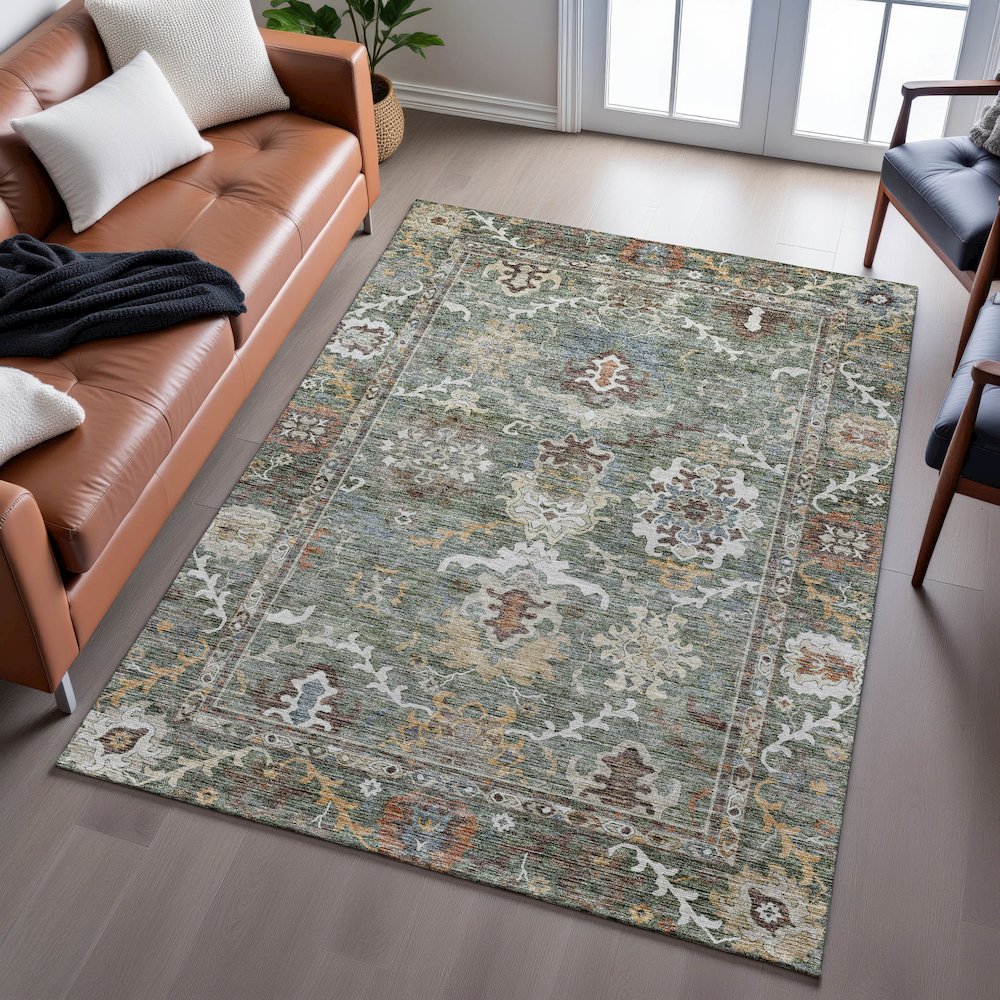 Indoor/Outdoor Silk Road Basil 3' x 5' Rug. Picture 6