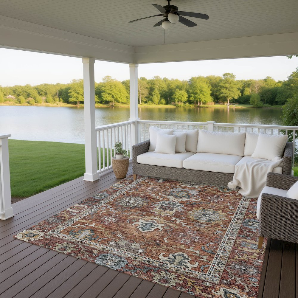 Indoor/Outdoor Silk Road Paprika 3' x 5' Rug. Picture 7