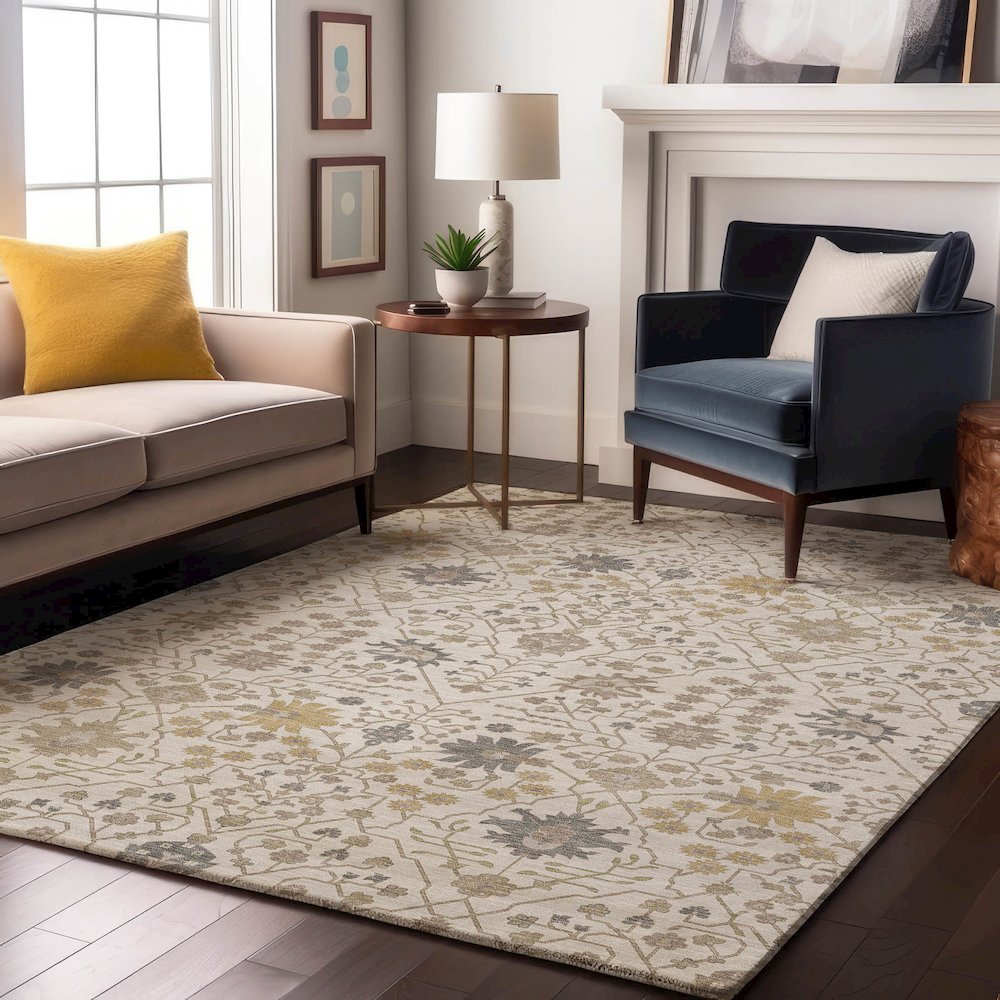 Luxury Washable Indoor/Outdoor Tabrook Ivory 3' x 5' Rug. Picture 6
