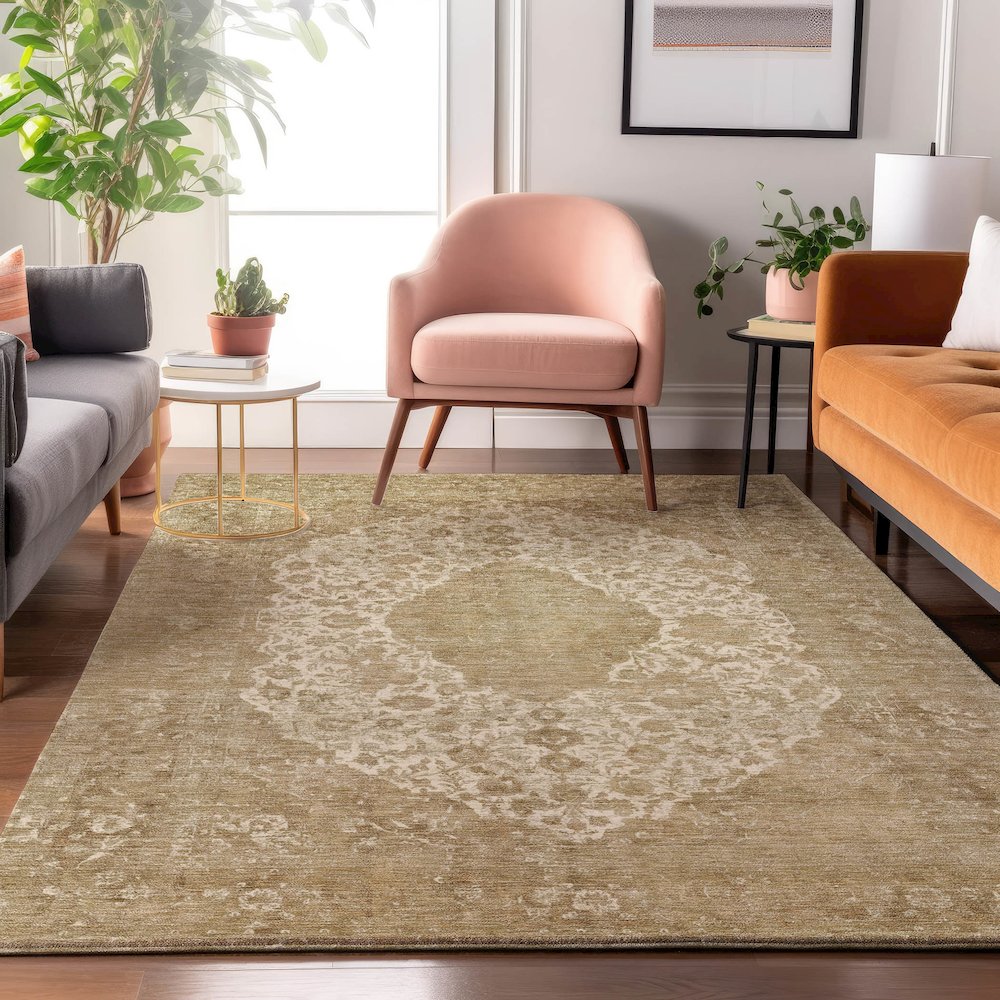 Luxury Washable Indoor/Outdoor Tabrook Beige 3' x 5' Rug. Picture 5